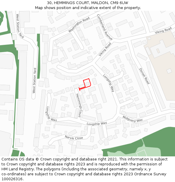 30, HEMMINGS COURT, MALDON, CM9 6UW: Location map and indicative extent of plot