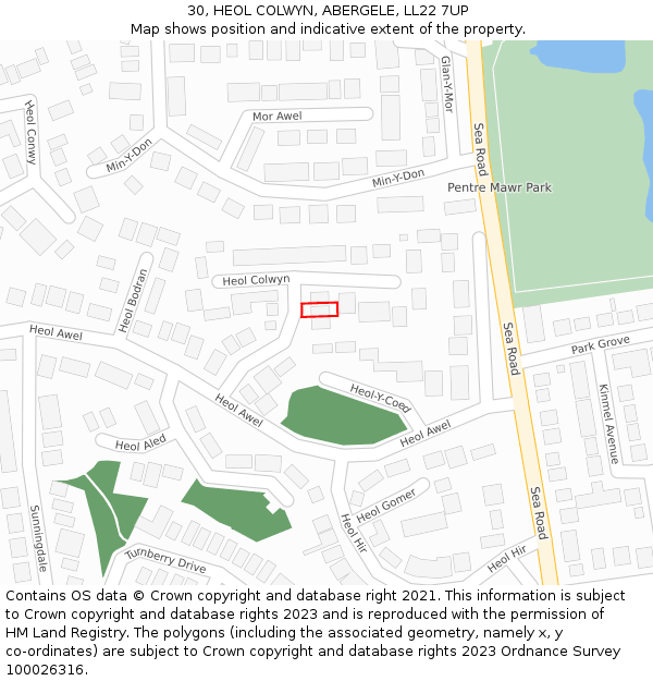 30, HEOL COLWYN, ABERGELE, LL22 7UP: Location map and indicative extent of plot