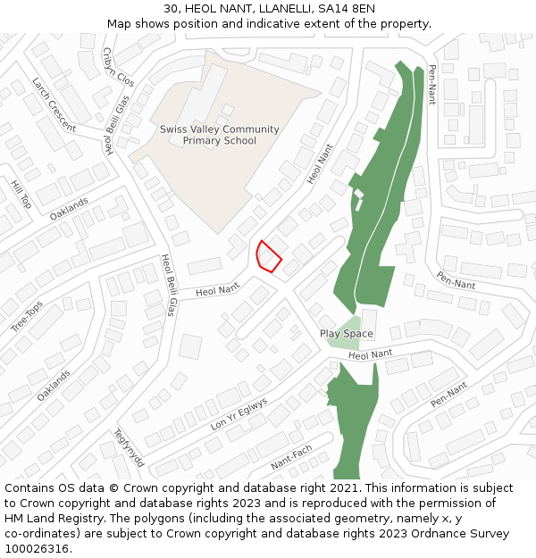 30, HEOL NANT, LLANELLI, SA14 8EN: Location map and indicative extent of plot