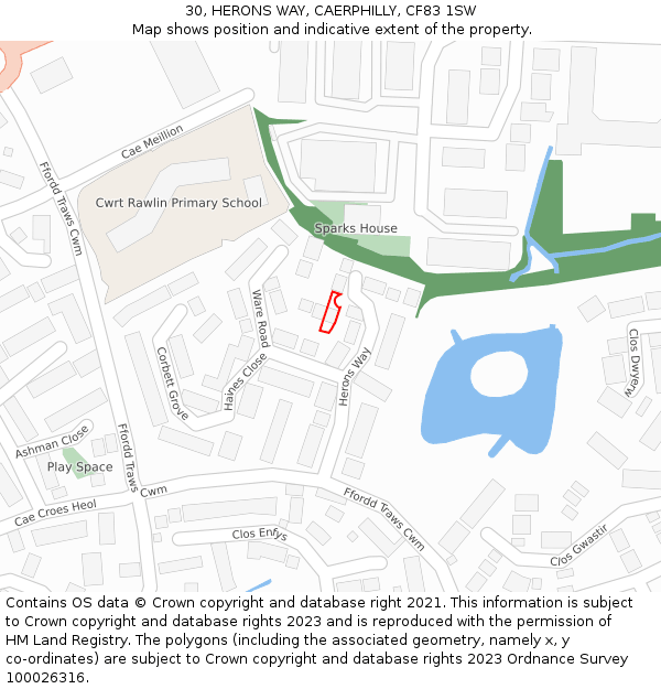 30, HERONS WAY, CAERPHILLY, CF83 1SW: Location map and indicative extent of plot