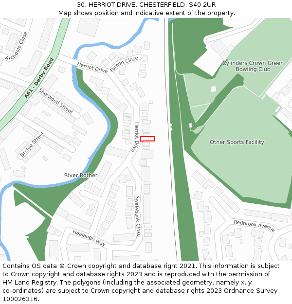 30, HERRIOT DRIVE, CHESTERFIELD, S40 2UR: Location map and indicative extent of plot