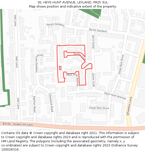 30, HEYS HUNT AVENUE, LEYLAND, PR25 3UL: Location map and indicative extent of plot