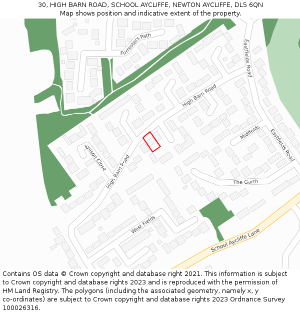 30, HIGH BARN ROAD, SCHOOL AYCLIFFE, NEWTON AYCLIFFE, DL5 6QN: Location map and indicative extent of plot