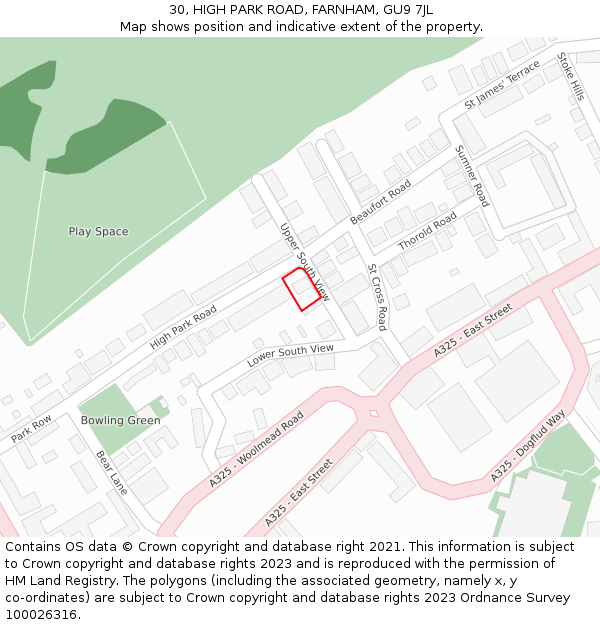 30, HIGH PARK ROAD, FARNHAM, GU9 7JL: Location map and indicative extent of plot