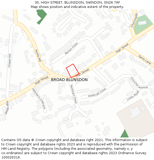 30, HIGH STREET, BLUNSDON, SWINDON, SN26 7AF: Location map and indicative extent of plot