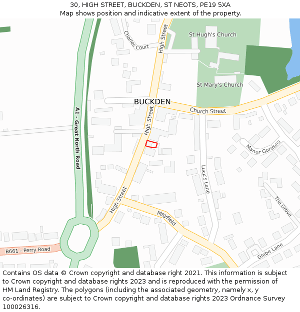 30, HIGH STREET, BUCKDEN, ST NEOTS, PE19 5XA: Location map and indicative extent of plot