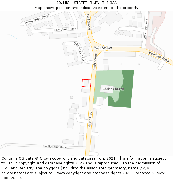 30, HIGH STREET, BURY, BL8 3AN: Location map and indicative extent of plot