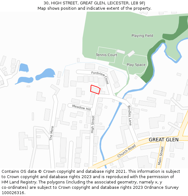 30, HIGH STREET, GREAT GLEN, LEICESTER, LE8 9FJ: Location map and indicative extent of plot