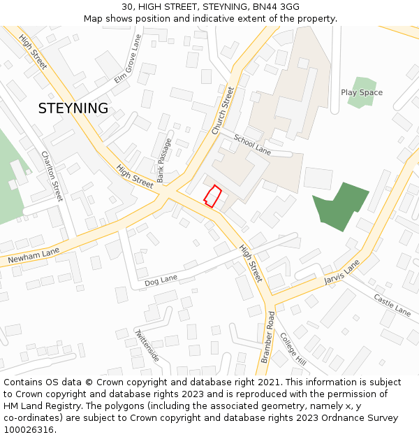 30, HIGH STREET, STEYNING, BN44 3GG: Location map and indicative extent of plot
