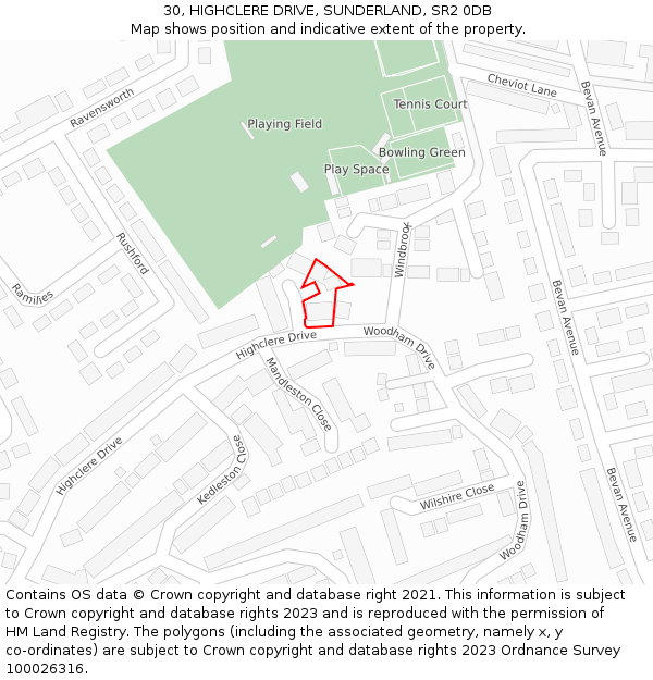 30, HIGHCLERE DRIVE, SUNDERLAND, SR2 0DB: Location map and indicative extent of plot