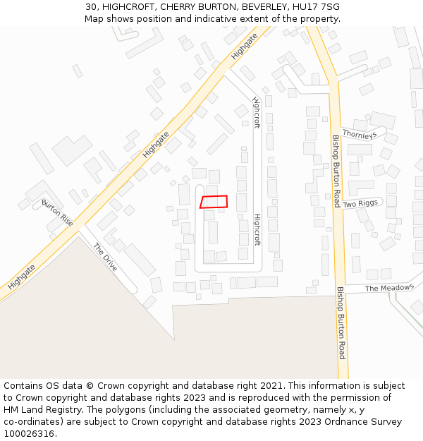 30, HIGHCROFT, CHERRY BURTON, BEVERLEY, HU17 7SG: Location map and indicative extent of plot