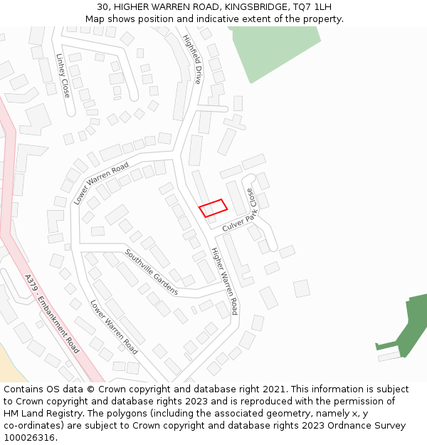 30, HIGHER WARREN ROAD, KINGSBRIDGE, TQ7 1LH: Location map and indicative extent of plot