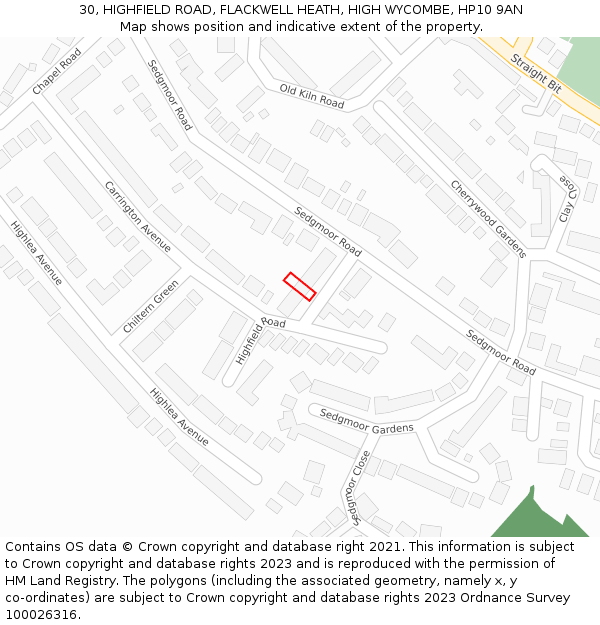30, HIGHFIELD ROAD, FLACKWELL HEATH, HIGH WYCOMBE, HP10 9AN: Location map and indicative extent of plot