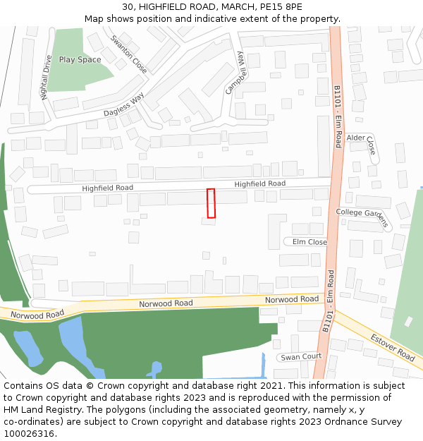 30, HIGHFIELD ROAD, MARCH, PE15 8PE: Location map and indicative extent of plot