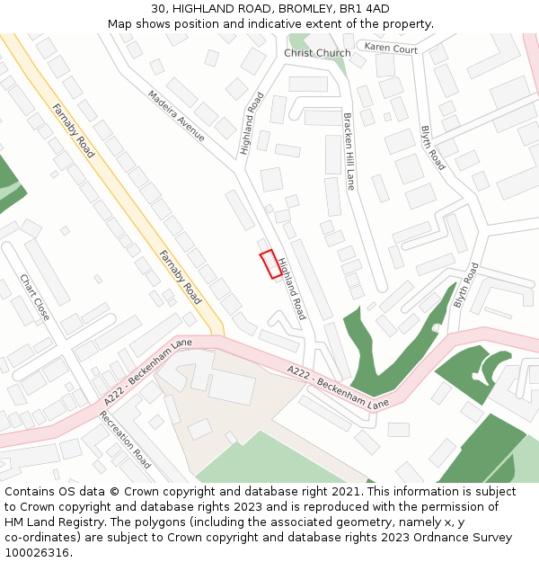 30, HIGHLAND ROAD, BROMLEY, BR1 4AD: Location map and indicative extent of plot