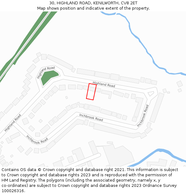 30, HIGHLAND ROAD, KENILWORTH, CV8 2ET: Location map and indicative extent of plot