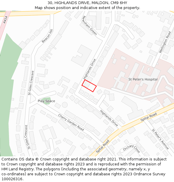 30, HIGHLANDS DRIVE, MALDON, CM9 6HY: Location map and indicative extent of plot