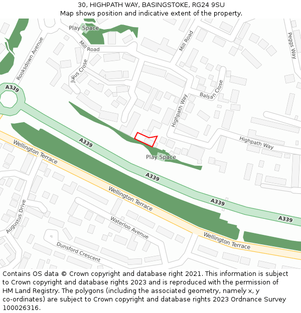 30, HIGHPATH WAY, BASINGSTOKE, RG24 9SU: Location map and indicative extent of plot