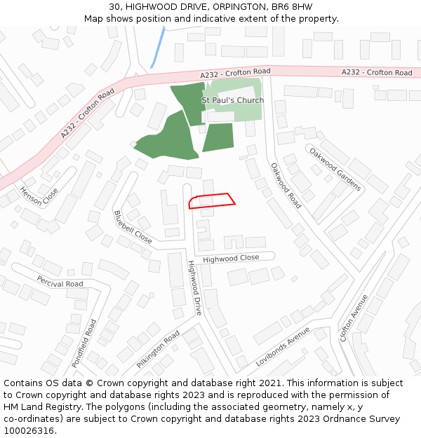 30, HIGHWOOD DRIVE, ORPINGTON, BR6 8HW: Location map and indicative extent of plot