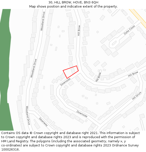 30, HILL BROW, HOVE, BN3 6QH: Location map and indicative extent of plot