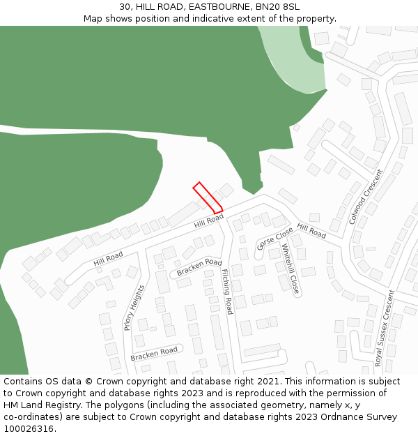 30, HILL ROAD, EASTBOURNE, BN20 8SL: Location map and indicative extent of plot