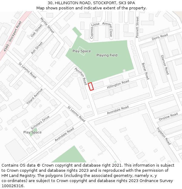 30, HILLINGTON ROAD, STOCKPORT, SK3 9PA: Location map and indicative extent of plot