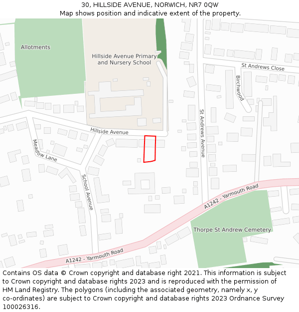 30, HILLSIDE AVENUE, NORWICH, NR7 0QW: Location map and indicative extent of plot