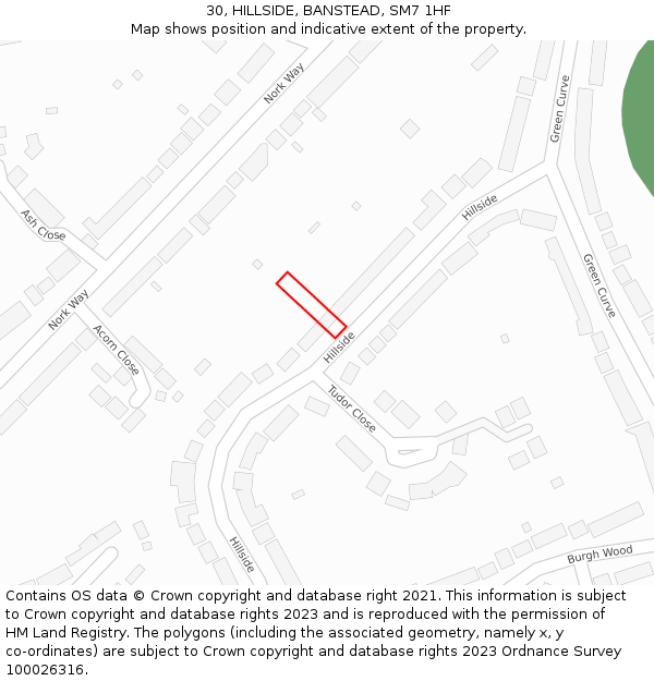 30, HILLSIDE, BANSTEAD, SM7 1HF: Location map and indicative extent of plot