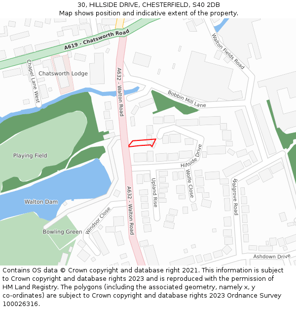 30, HILLSIDE DRIVE, CHESTERFIELD, S40 2DB: Location map and indicative extent of plot