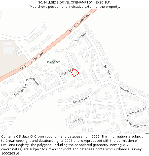 30, HILLSIDE DRIVE, OKEHAMPTON, EX20 1UN: Location map and indicative extent of plot