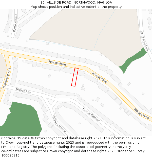 30, HILLSIDE ROAD, NORTHWOOD, HA6 1QA: Location map and indicative extent of plot