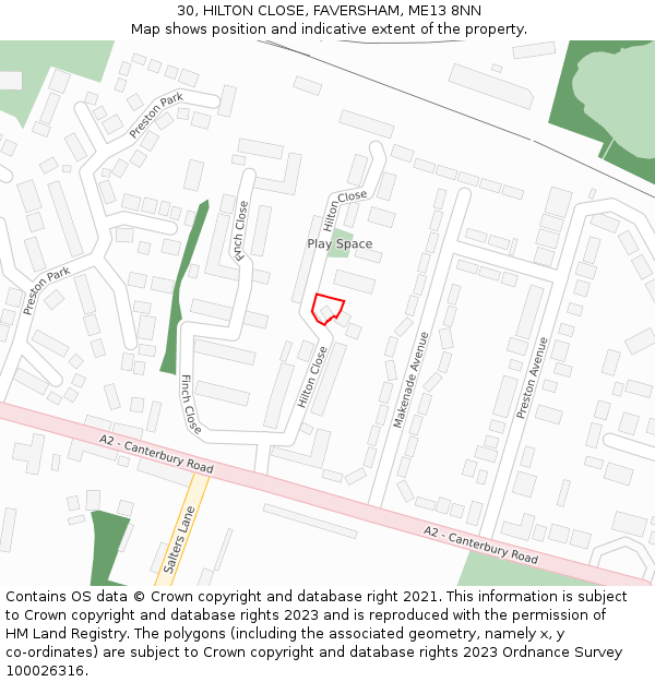 30, HILTON CLOSE, FAVERSHAM, ME13 8NN: Location map and indicative extent of plot