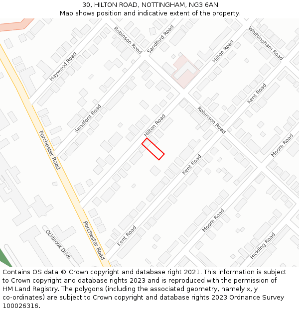 30, HILTON ROAD, NOTTINGHAM, NG3 6AN: Location map and indicative extent of plot