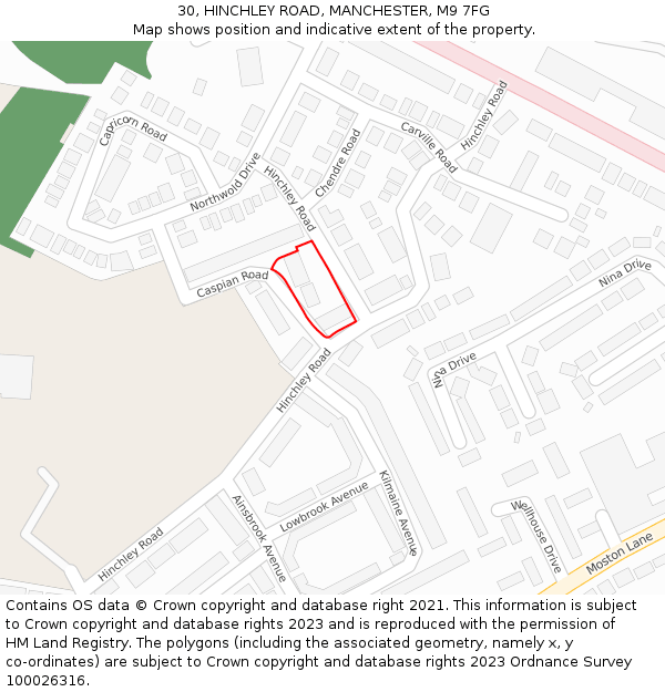 30, HINCHLEY ROAD, MANCHESTER, M9 7FG: Location map and indicative extent of plot