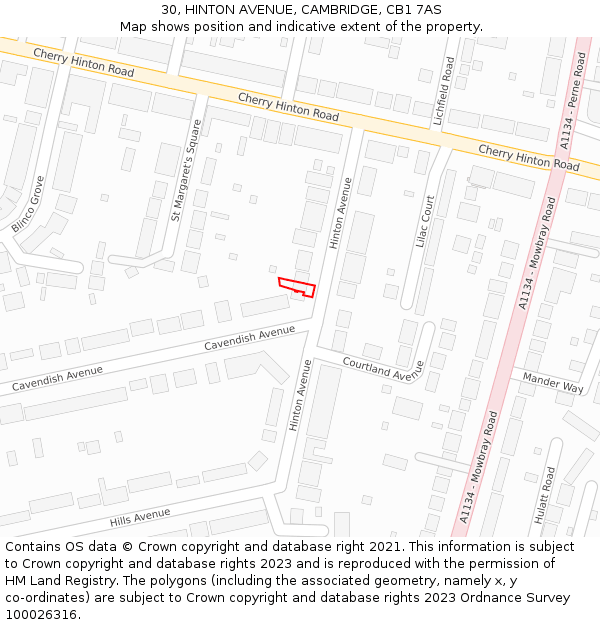 30, HINTON AVENUE, CAMBRIDGE, CB1 7AS: Location map and indicative extent of plot