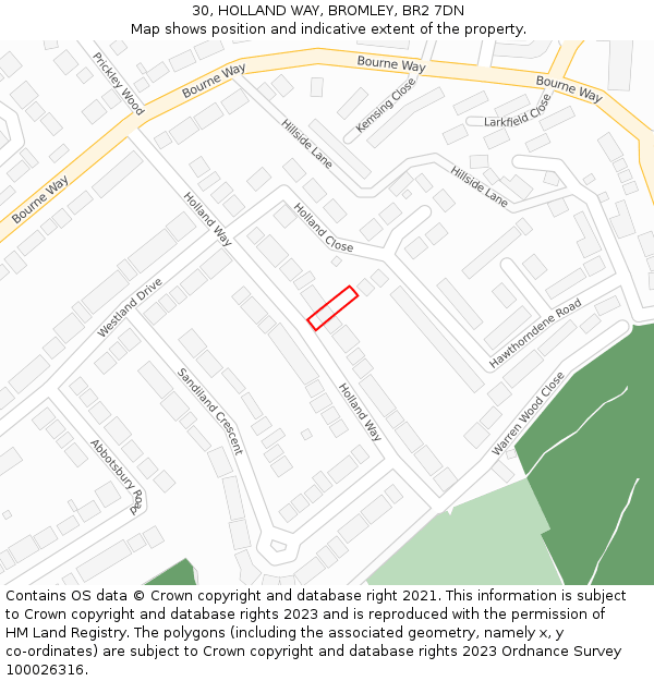 30, HOLLAND WAY, BROMLEY, BR2 7DN: Location map and indicative extent of plot