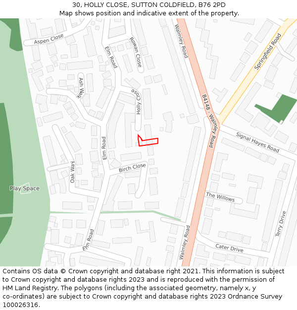 30, HOLLY CLOSE, SUTTON COLDFIELD, B76 2PD: Location map and indicative extent of plot