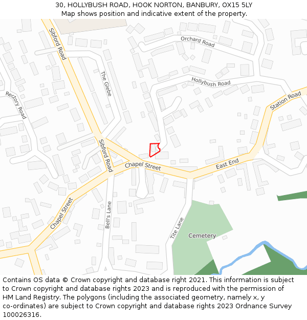 30, HOLLYBUSH ROAD, HOOK NORTON, BANBURY, OX15 5LY: Location map and indicative extent of plot