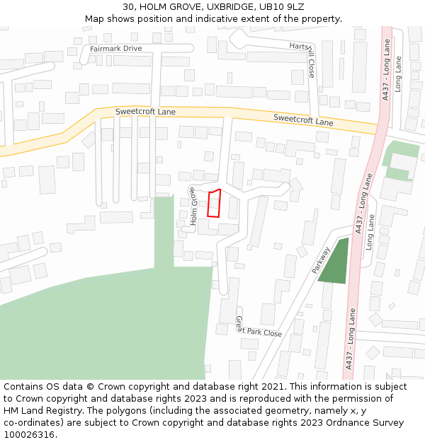 30, HOLM GROVE, UXBRIDGE, UB10 9LZ: Location map and indicative extent of plot