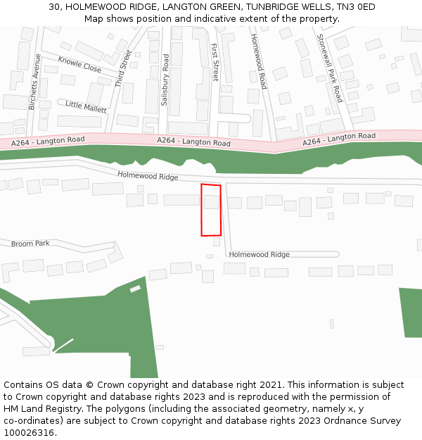 30, HOLMEWOOD RIDGE, LANGTON GREEN, TUNBRIDGE WELLS, TN3 0ED: Location map and indicative extent of plot