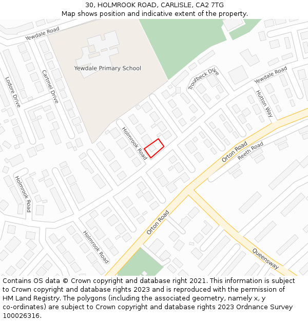 30, HOLMROOK ROAD, CARLISLE, CA2 7TG: Location map and indicative extent of plot