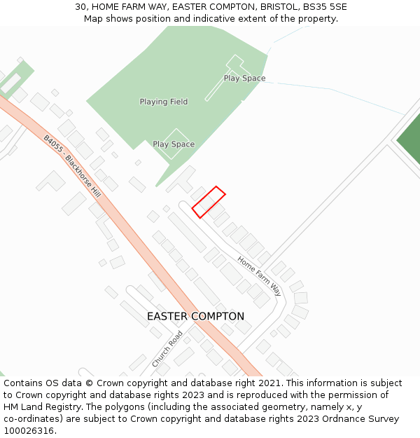 30, HOME FARM WAY, EASTER COMPTON, BRISTOL, BS35 5SE: Location map and indicative extent of plot