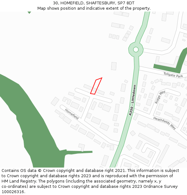 30, HOMEFIELD, SHAFTESBURY, SP7 8DT: Location map and indicative extent of plot