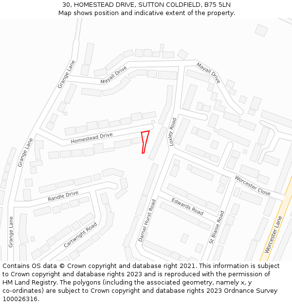 30, HOMESTEAD DRIVE, SUTTON COLDFIELD, B75 5LN: Location map and indicative extent of plot