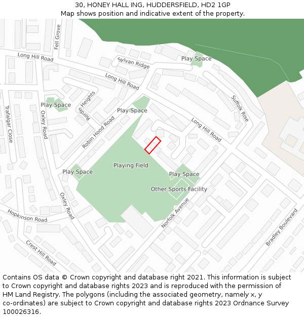 30, HONEY HALL ING, HUDDERSFIELD, HD2 1GP: Location map and indicative extent of plot