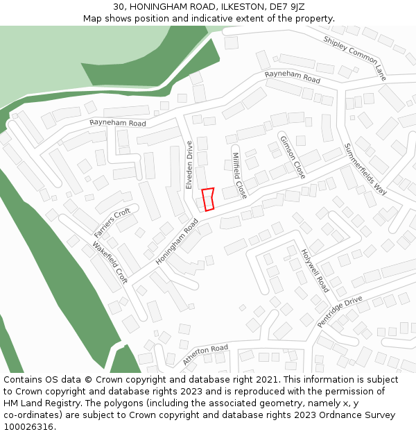 30, HONINGHAM ROAD, ILKESTON, DE7 9JZ: Location map and indicative extent of plot