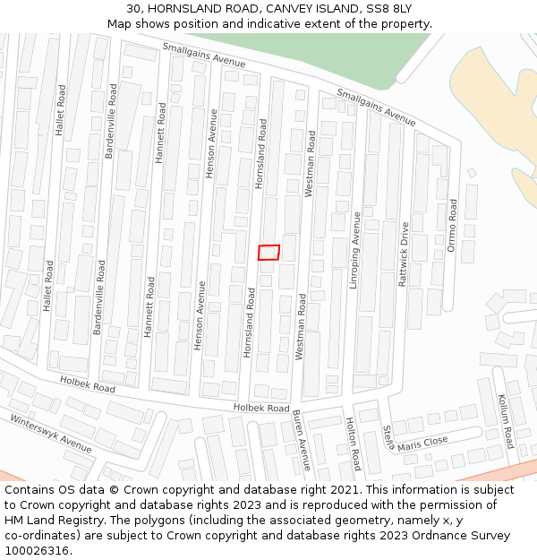 30, HORNSLAND ROAD, CANVEY ISLAND, SS8 8LY: Location map and indicative extent of plot