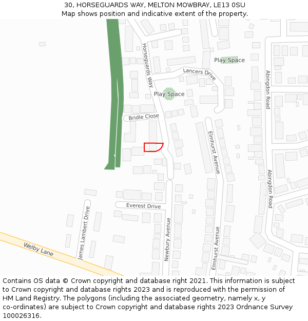 30, HORSEGUARDS WAY, MELTON MOWBRAY, LE13 0SU: Location map and indicative extent of plot