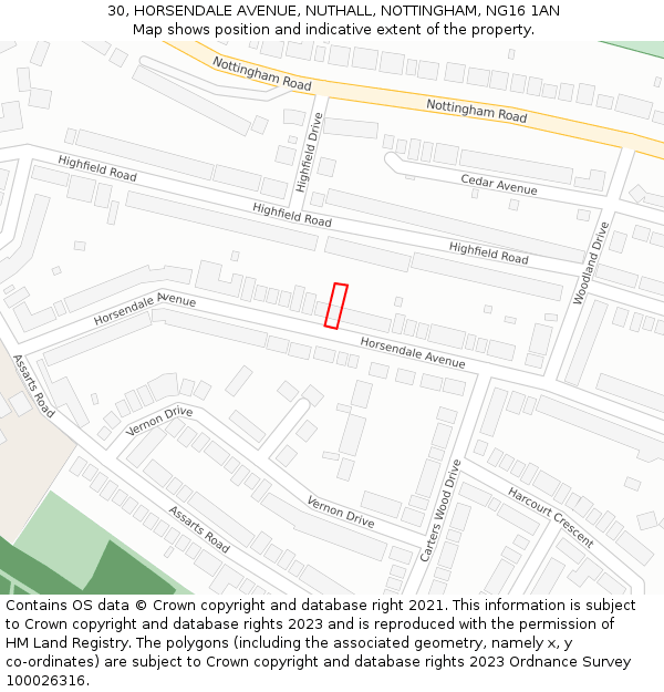 30, HORSENDALE AVENUE, NUTHALL, NOTTINGHAM, NG16 1AN: Location map and indicative extent of plot