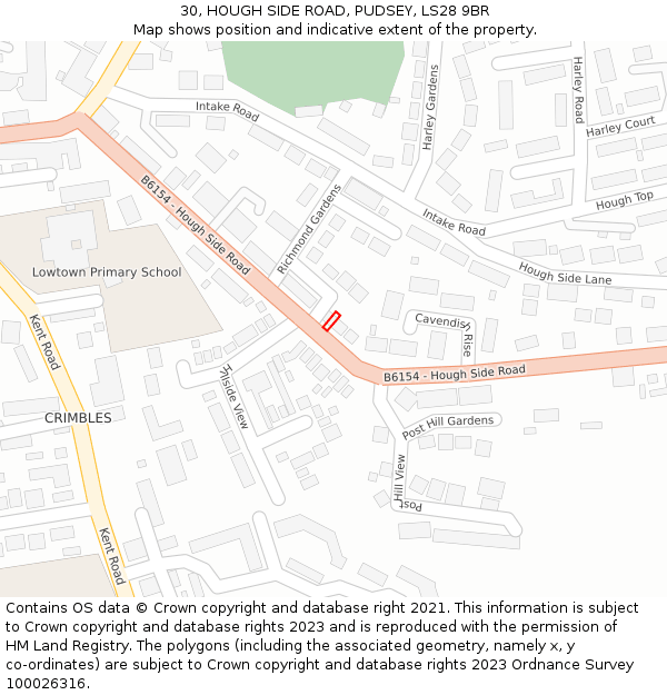 30, HOUGH SIDE ROAD, PUDSEY, LS28 9BR: Location map and indicative extent of plot